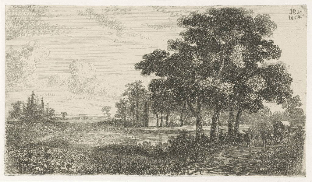 Detail of Wooded Landscape with Carriage by Hermanus Jan Hendrik van Rijkelijkhuysen