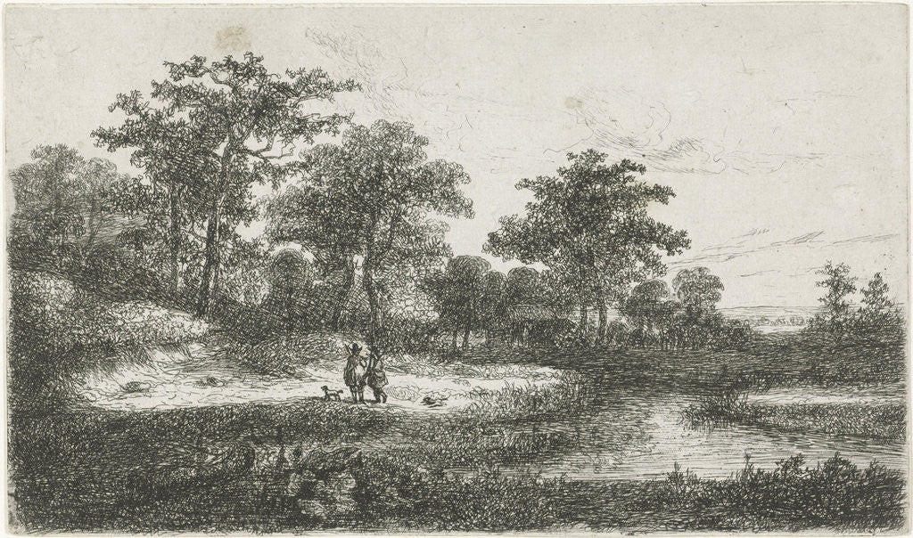 Detail of Two hunters in a fen by Hermanus Jan Hendrik van Rijkelijkhuysen