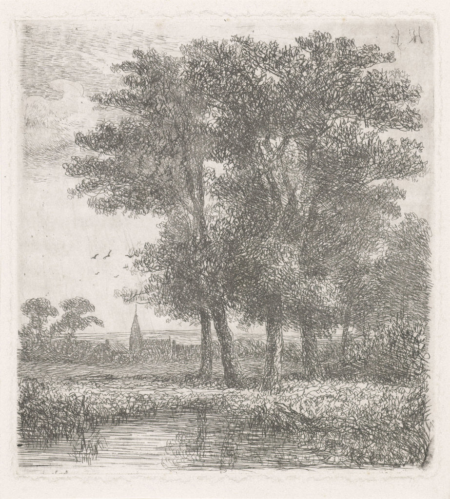 Detail of Four trees in a fen by Hermanus Jan Hendrik van Rijkelijkhuysen