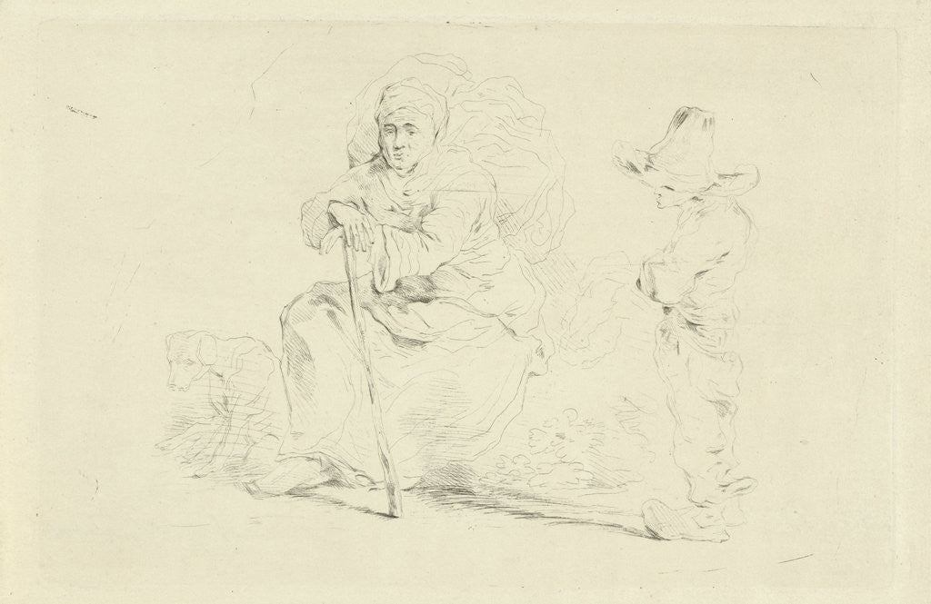 Detail of Resting woman leaning on a stick by Jean Zacherie Mazel