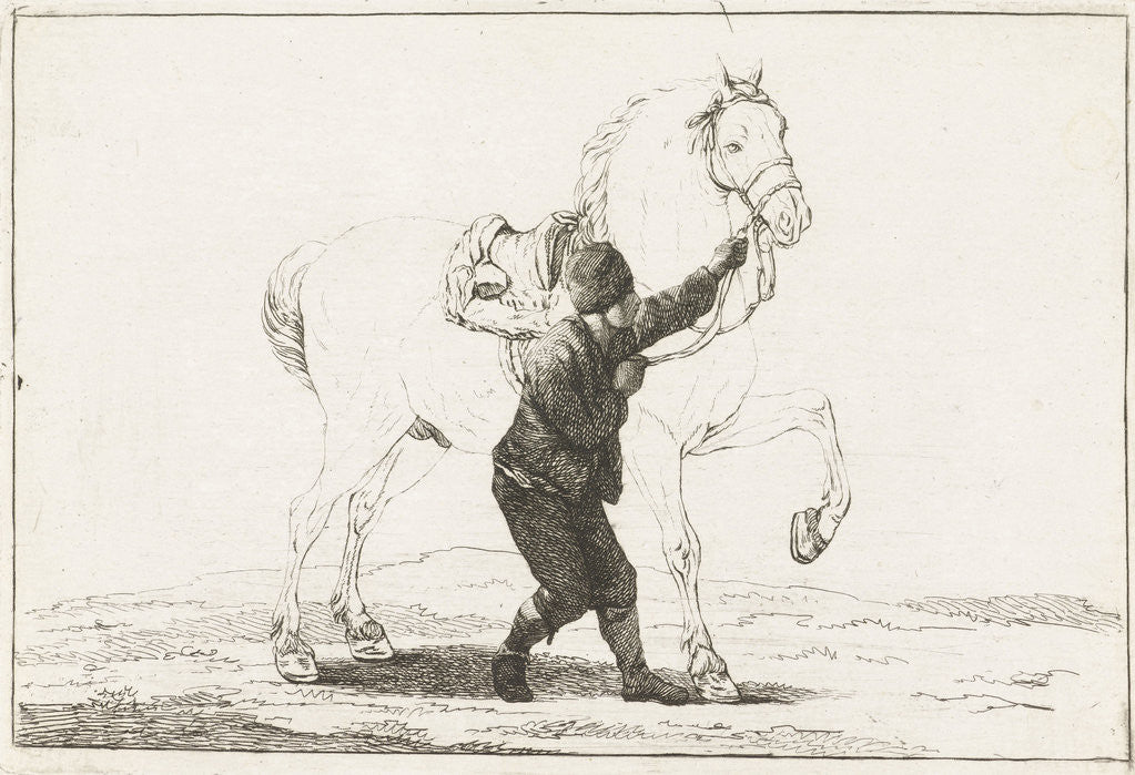 Detail of A boy holds a horse on the bridle by Joannes Bemme