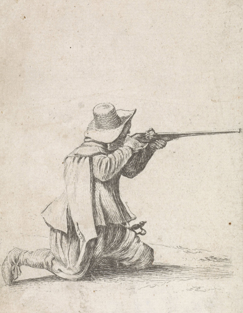 Detail of Kneeled soldier, his rifle berthing by Philips Wouwerman