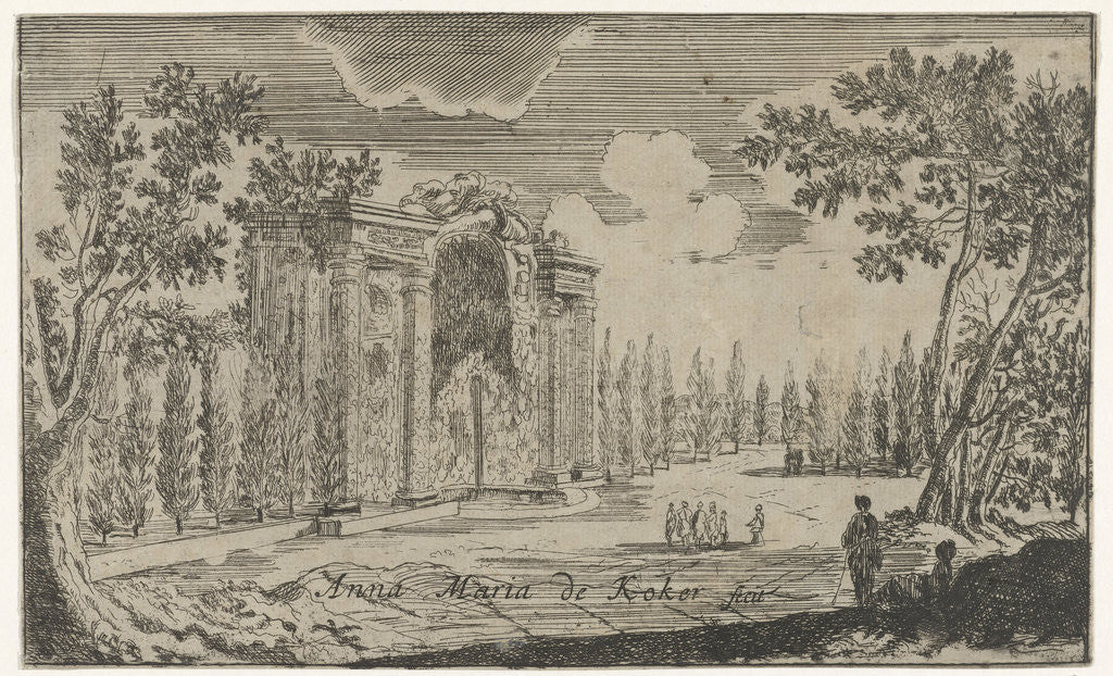 Detail of Park view with fountain by Anna Maria de Koker