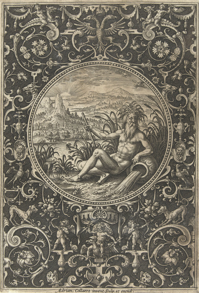 Detail of Medallion which a stroomgod by Adriaen Collaert