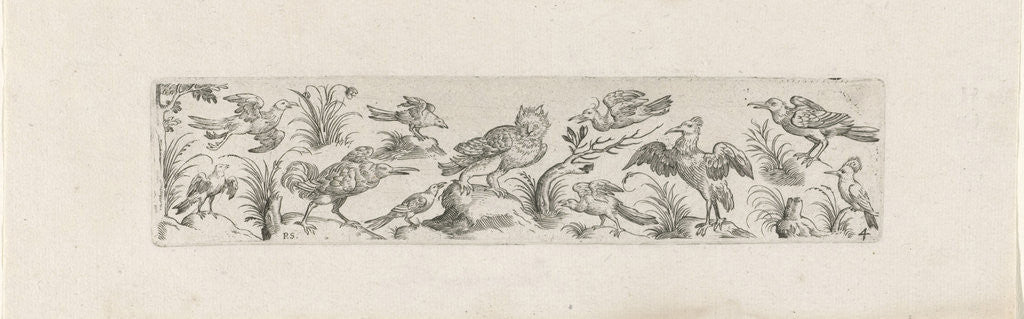 Detail of Frieze with eleven birds, at the left end of the frieze is a tree by Marcus Geeraerts