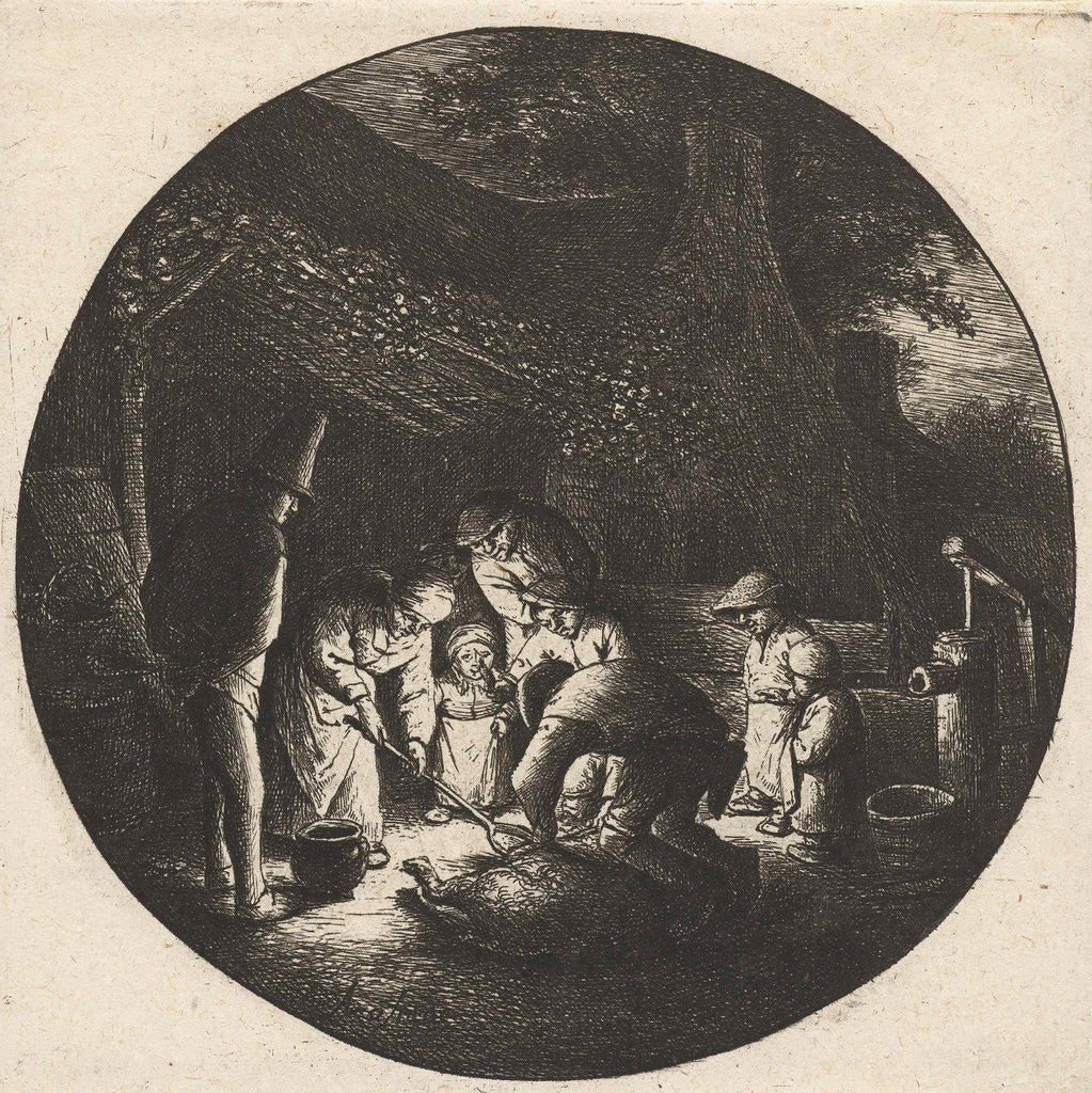 Detail of Peasant family and the slaughter of a pig by Adriaen van Ostade