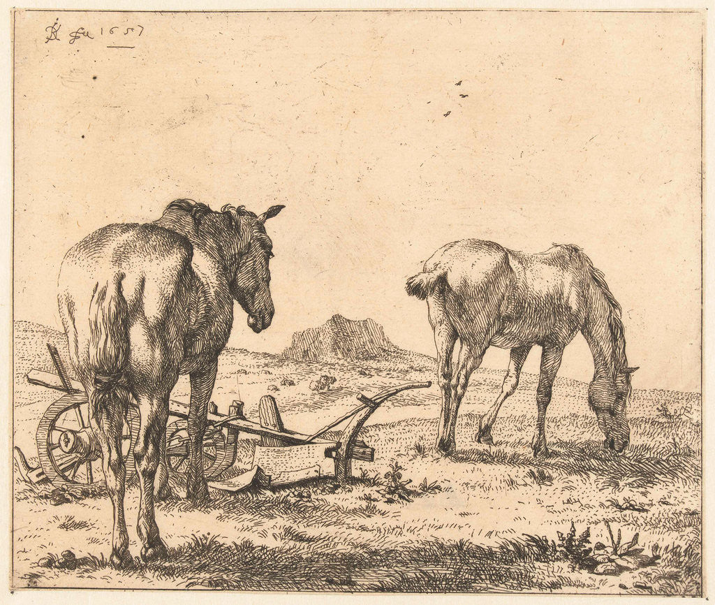 Detail of Two horses and a plow by Karel Dujardin