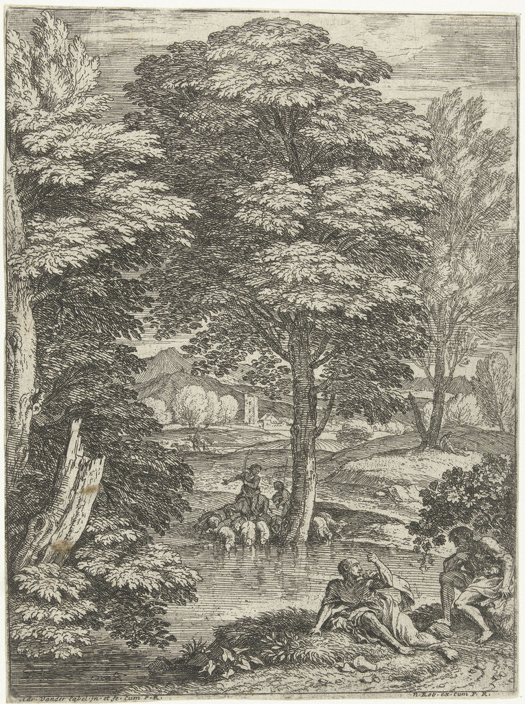 Detail of Herd at the foot of the tree by Adriaen van der Kabel