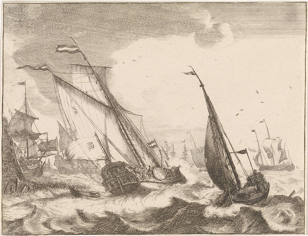 Detail of Ships at sea by Ludolf Bakhuysen