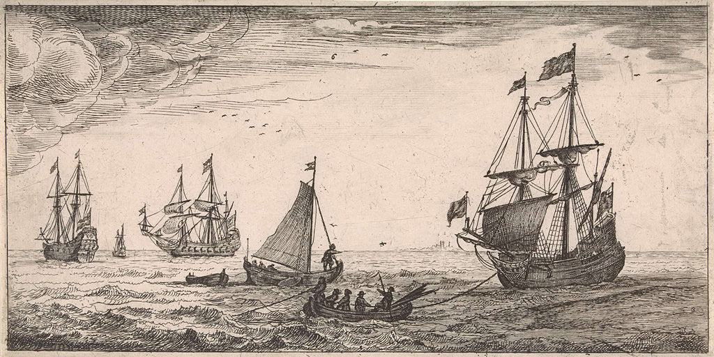 Detail of Ships at sea by Jan Houwens I