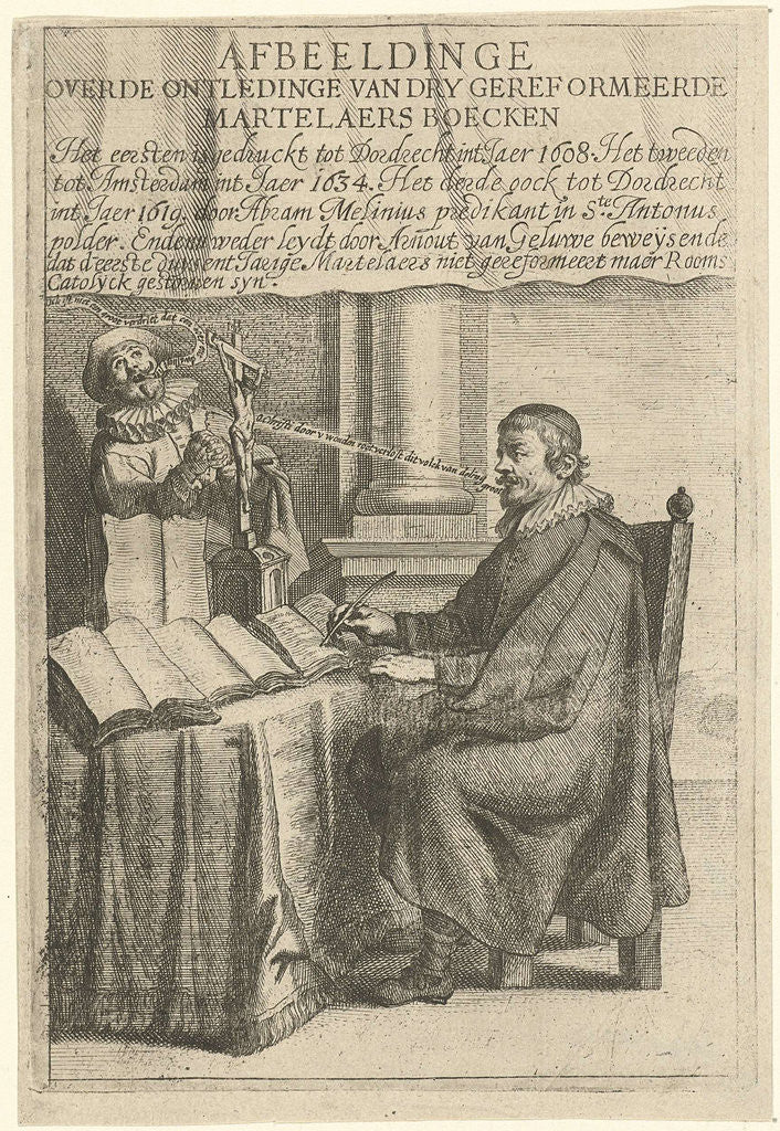 Detail of Portrait of Arnout van Geluwe, writing by Theodor Matham