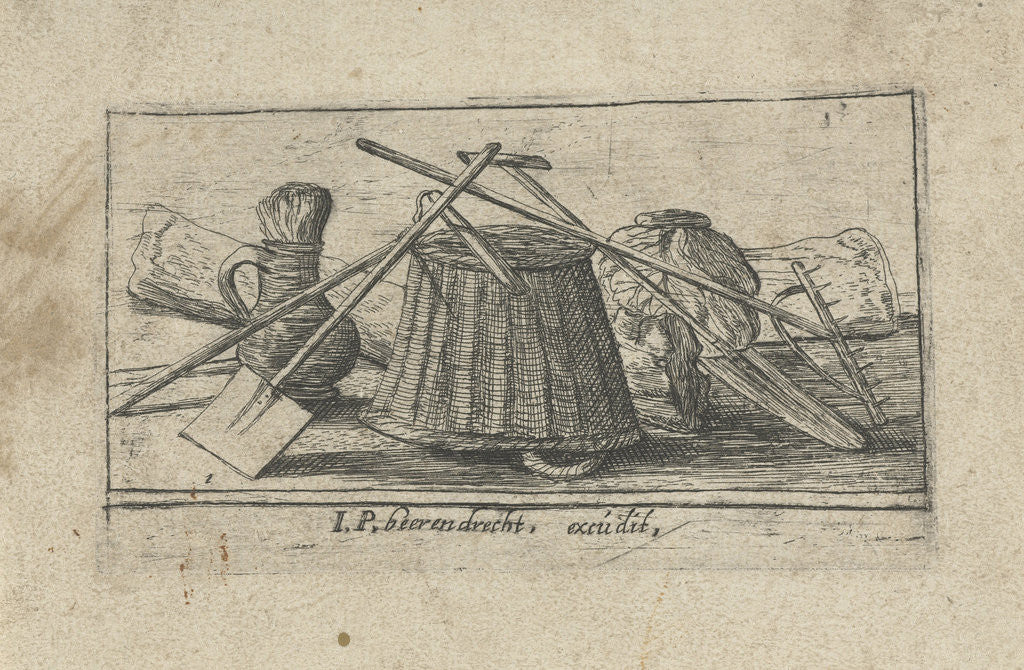 Title print with tools for working the land by Johannes Pietersz. Berendrecht