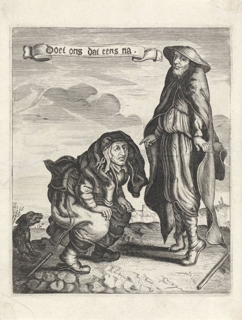 Detail of Beggars Couple with squatting woman and man on his toes by Anonymous