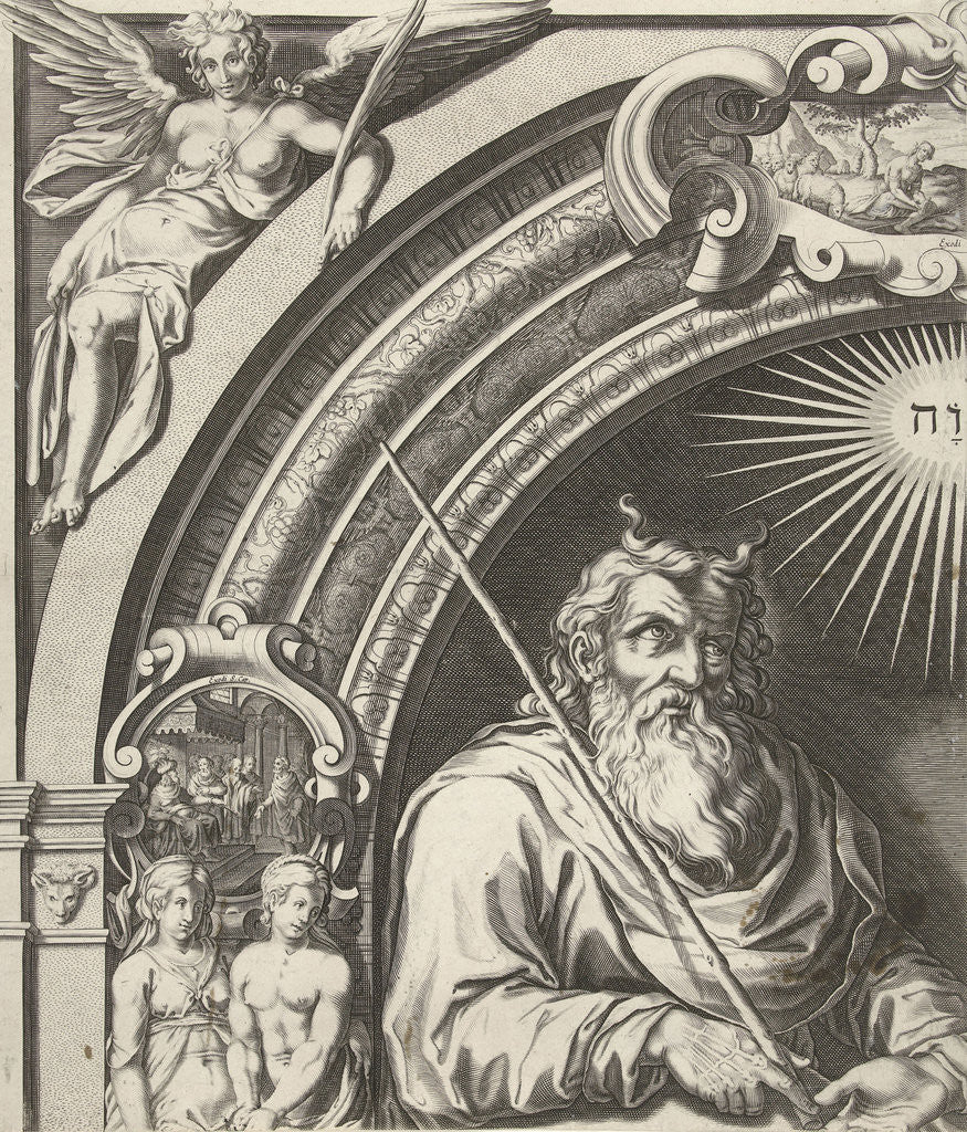Detail of Moses and Aron with the Tablets of the Law (leaf left) by Gerard Valck