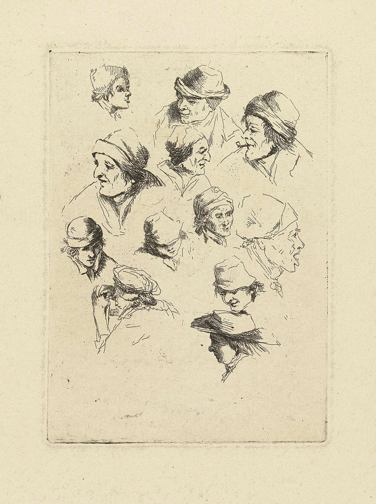 Detail of Study Sheet with twelve heads by Marie Lambertine Coclers