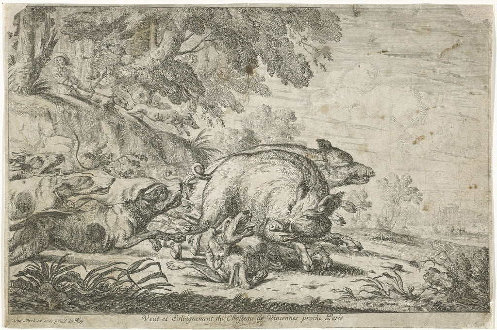 Detail of Wild boar hunt by Jacques Van Merle