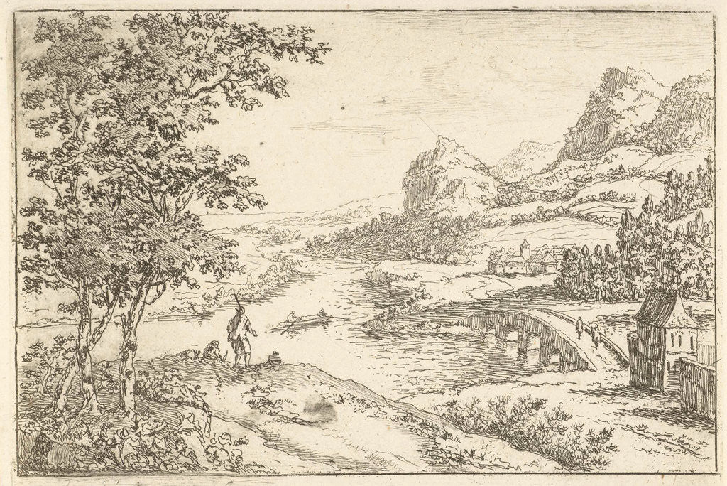 Detail of Stone bridge at a river junction by Jan van Almeloveen