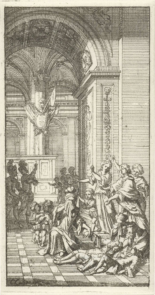 Detail of Women weep for two dying men in a palace by Christoffel Lubienitzki