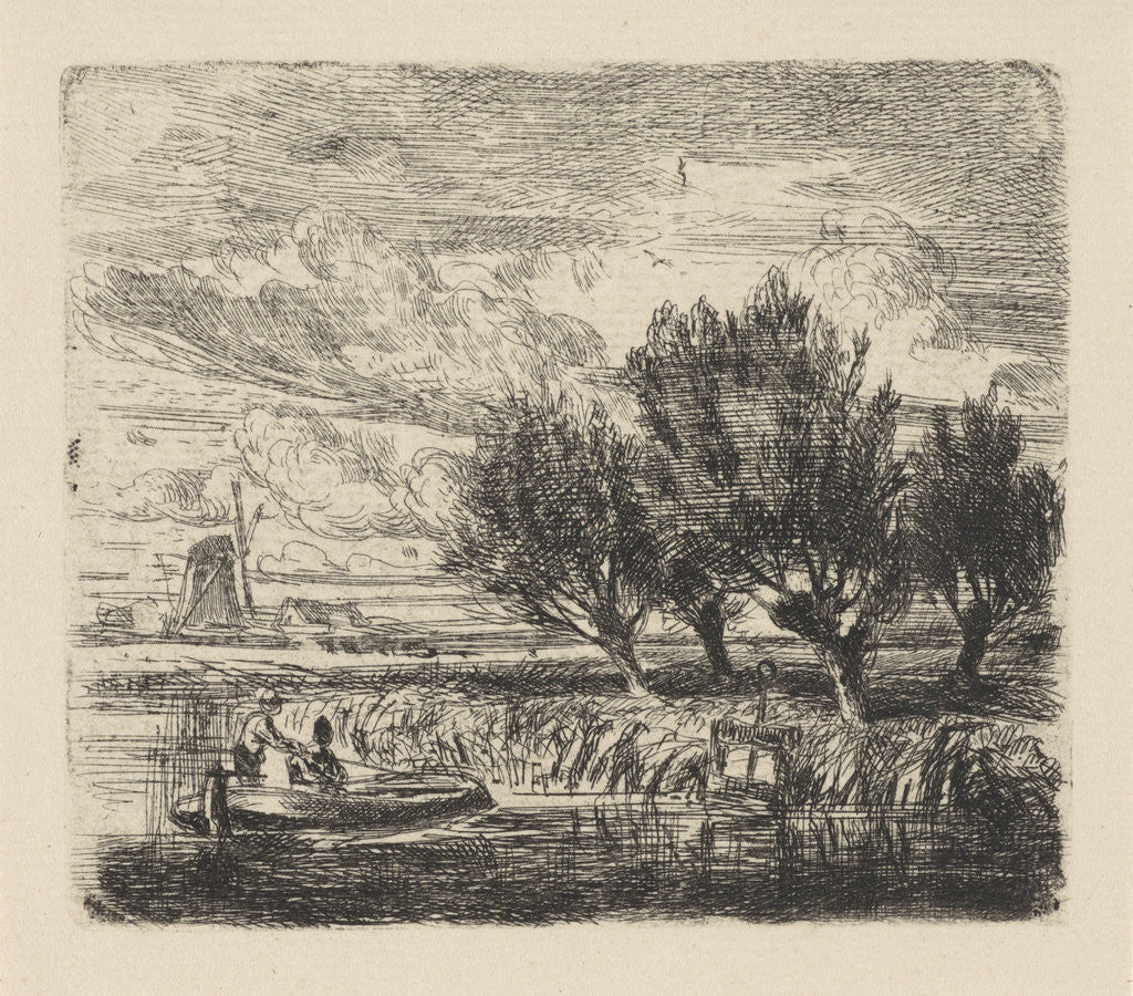 Detail of Willows at the waterside by Augustinus Jacobus Bernardus Wouters