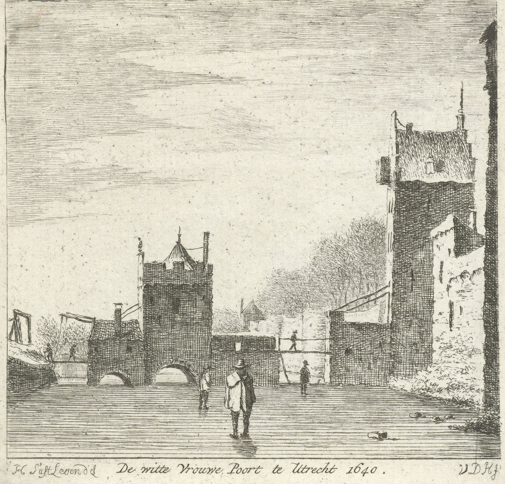 Detail of Figures on the ice at the gate Wittevrouwen Utrecht The Netherlands by Anthonij van der Hae