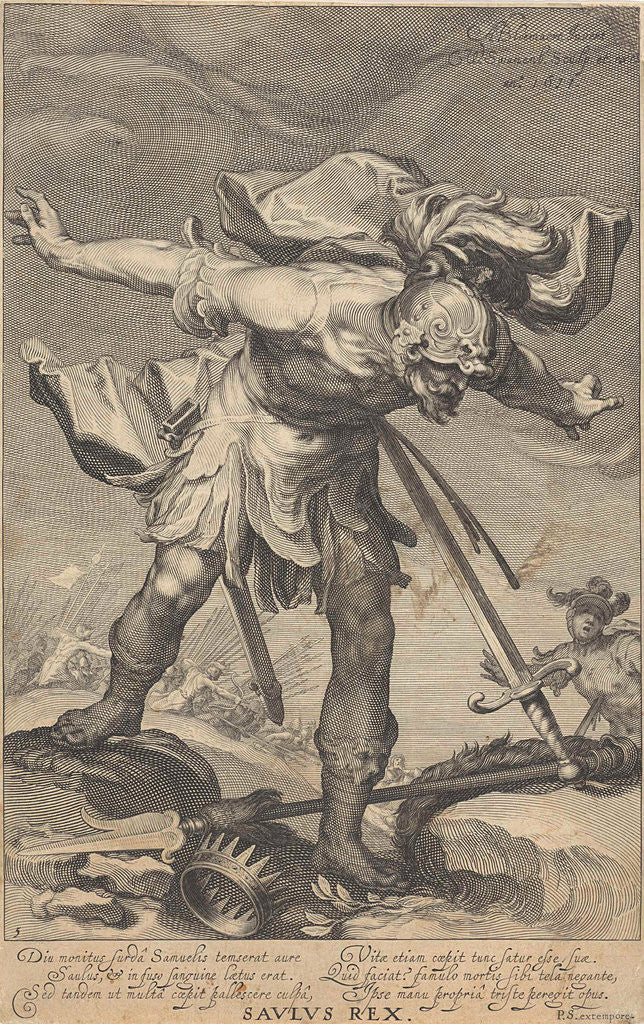 Detail of King Saul threw himself on his sword by Petrus Scriverius