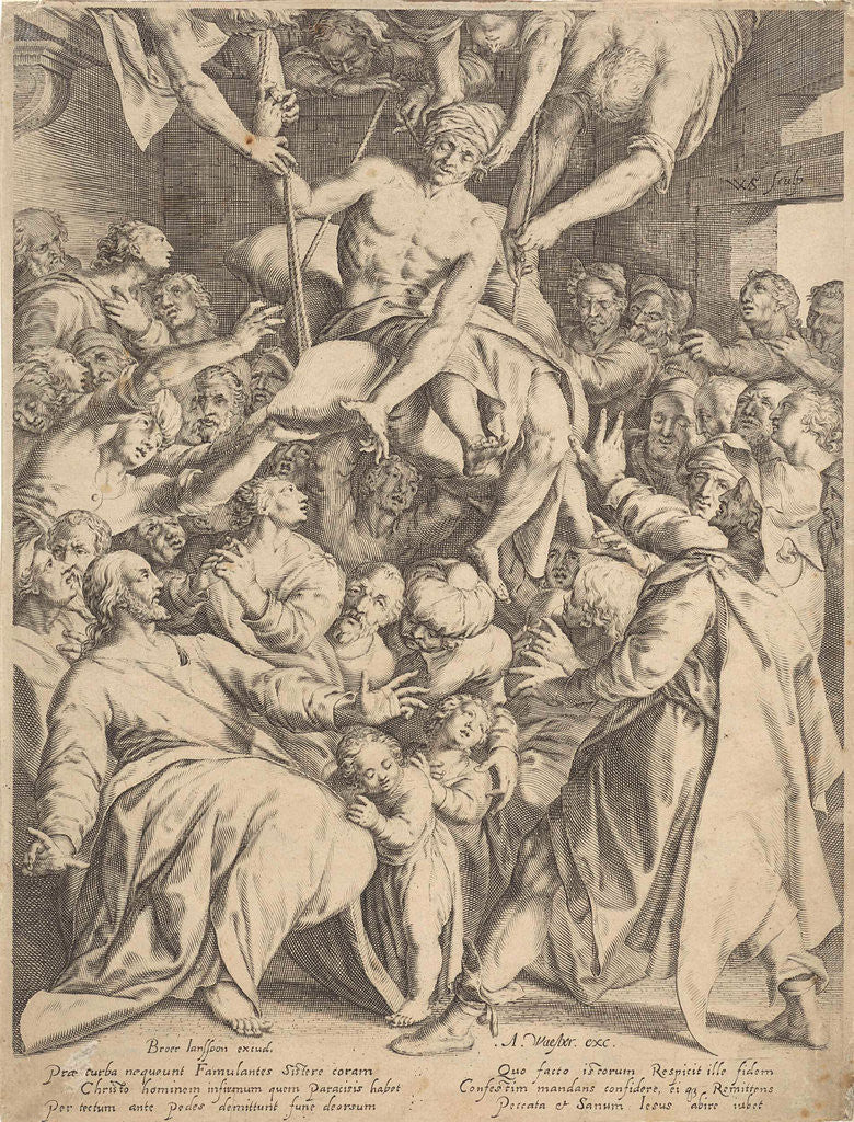Detail of Cripple lowered through the roof to Christ by Abraham van Waesbergen