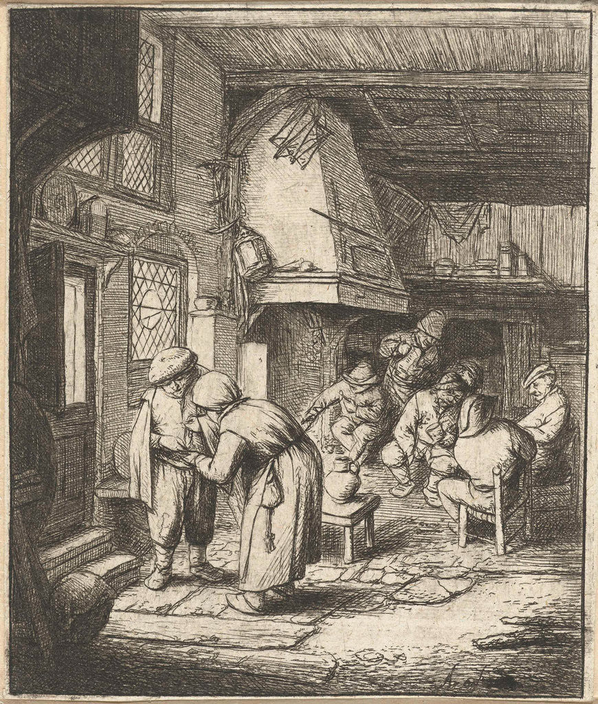 Detail of Man pays his expenses to woman in an inn by Adriaen van Ostade
