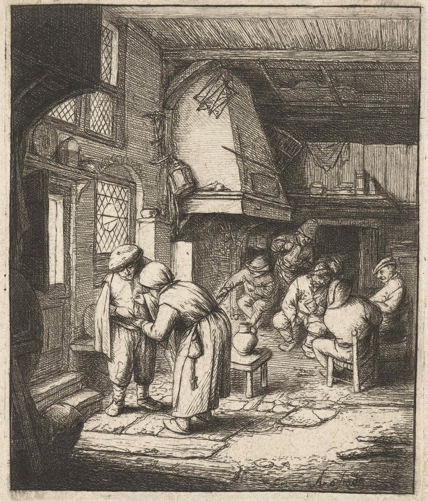 Detail of Man pays his expenses to woman in an inn by Adriaen van Ostade