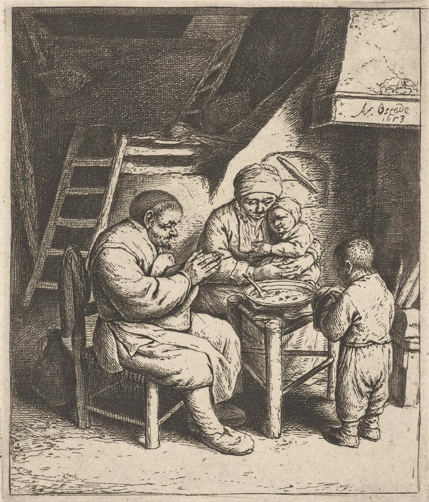 Detail of Family at the table for the meal by Adriaen van Ostade