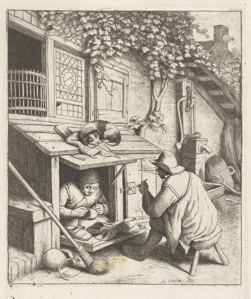 Detail of Shoemaker in store for his house and a customer by Adriaen van Ostade