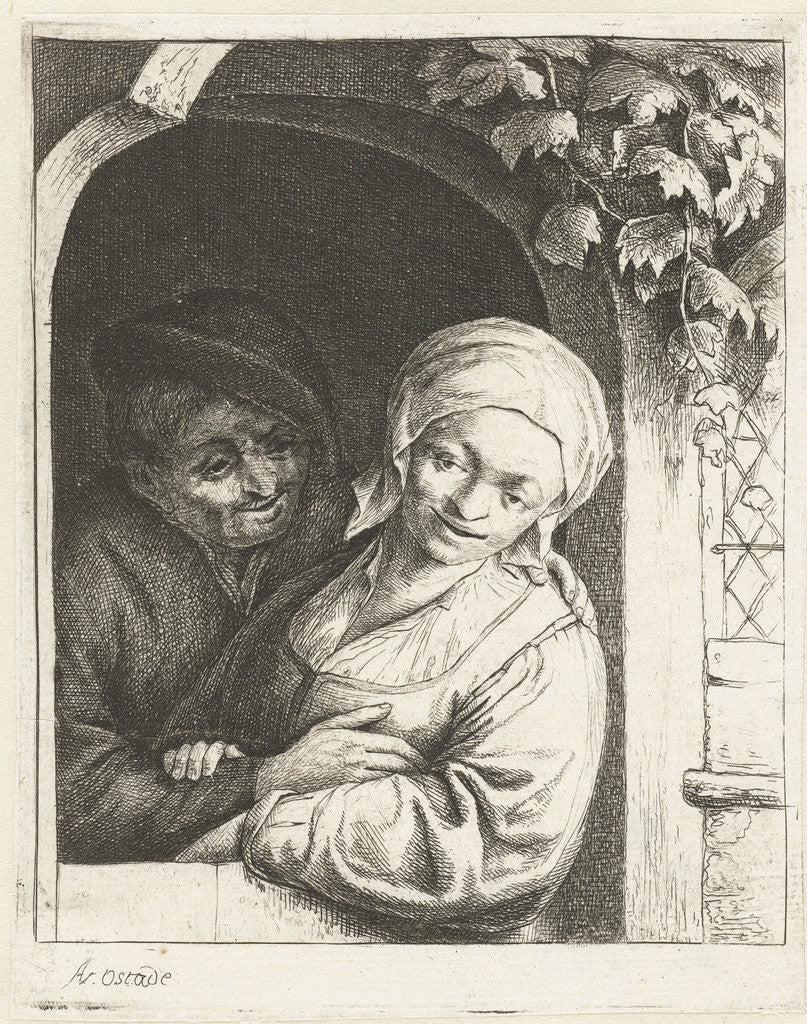Detail of Farmer and his wife as love couple in a doorway by Adriaen van Ostade