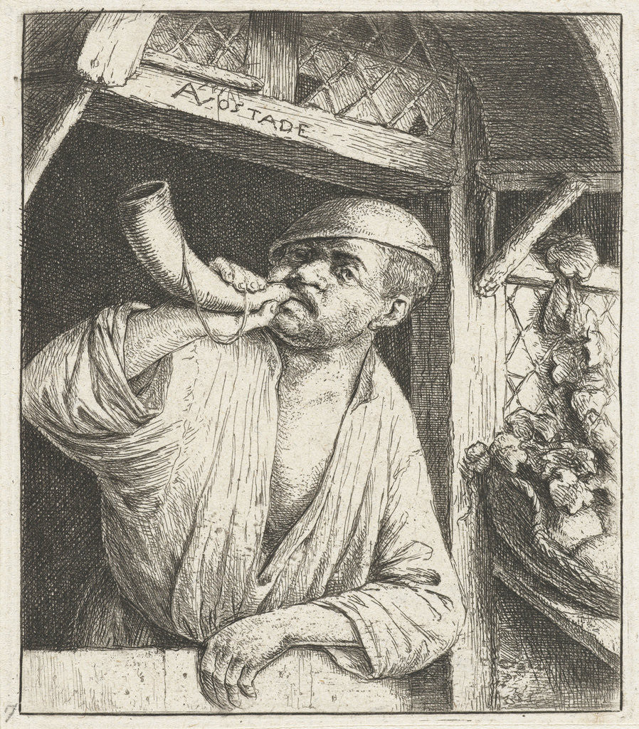 Detail of Bakker blows a horn by Adriaen van Ostade