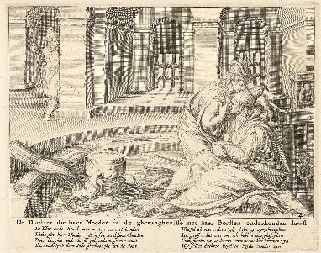 Detail of A daughter suckles her mother in jail by Claes Jansz. Visscher II