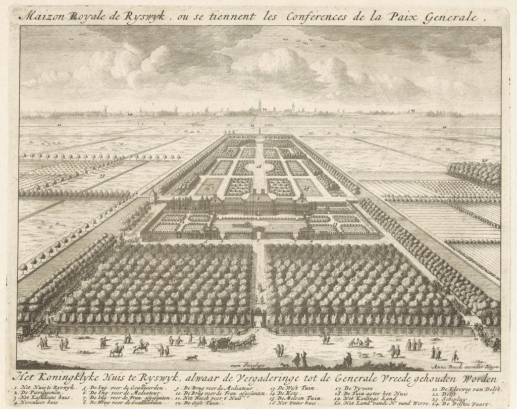 Detail of View of the gardens at the House to Nieu Burch in Rijswijk by Anonymous