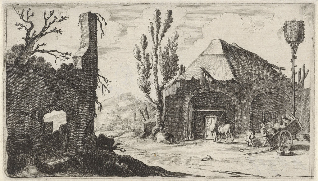 Detail of Country road at a ruin and an inn by Gillis van Scheyndel I