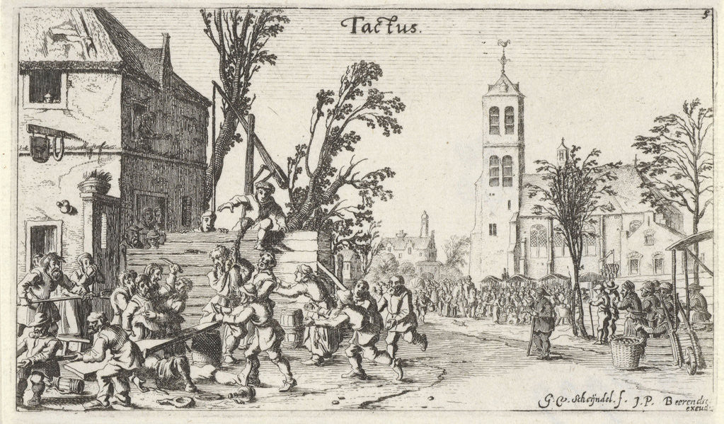 Detail of Battle at an inn (touch) by Johannes Pietersz. Berendrecht