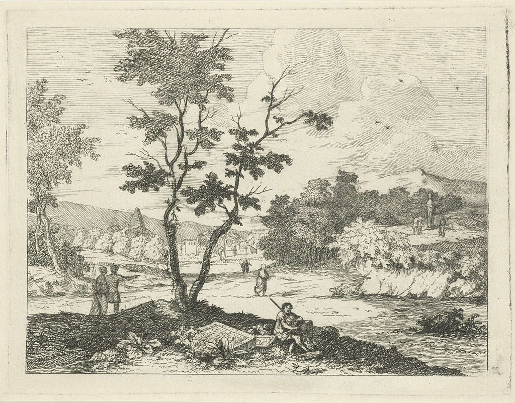 Detail of Italianate landscape with figures by F.W. Musculus