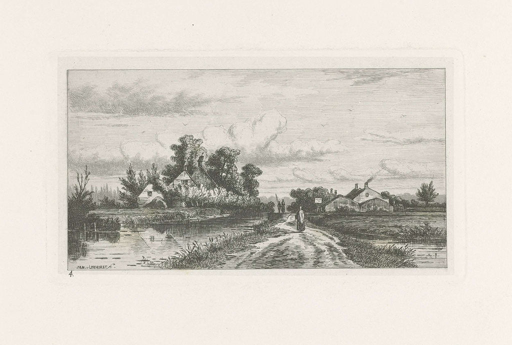 Landscape with locks, in the middle is a farmer on a country road by Jan van Lokhorst