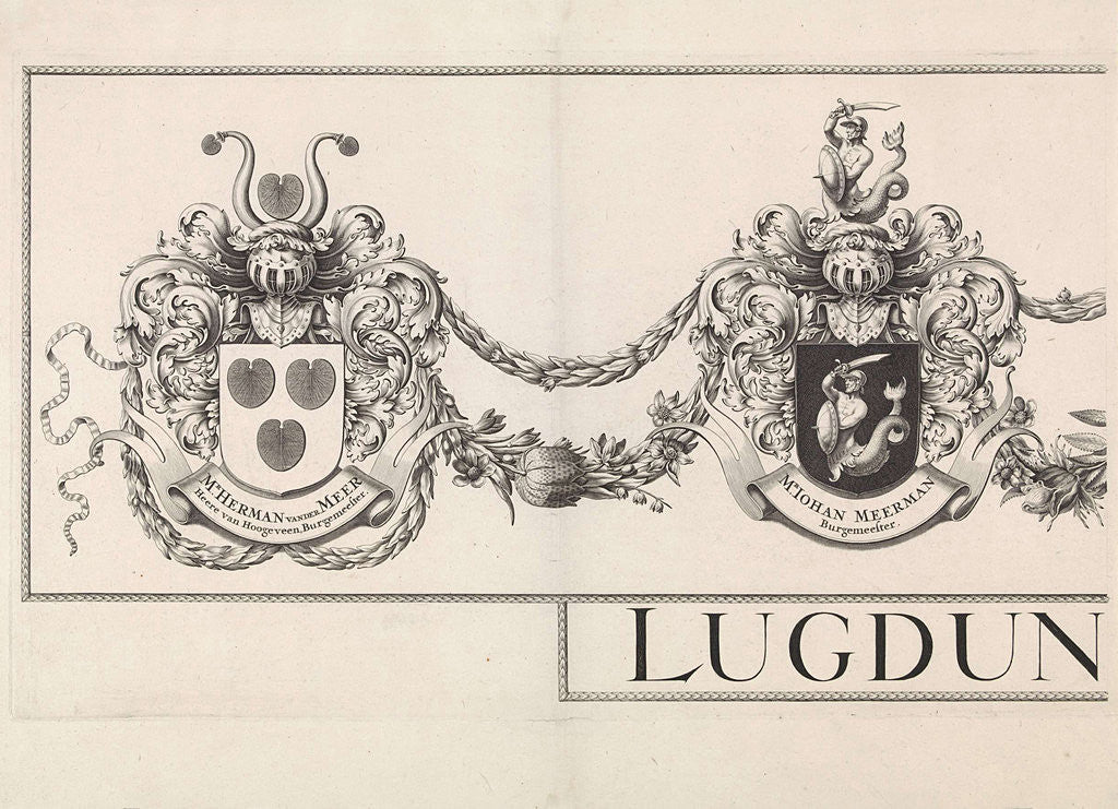 Detail of Coat of arms Leiden with the weapons of the mayors, upper part of the Grote Hagen by left leaf