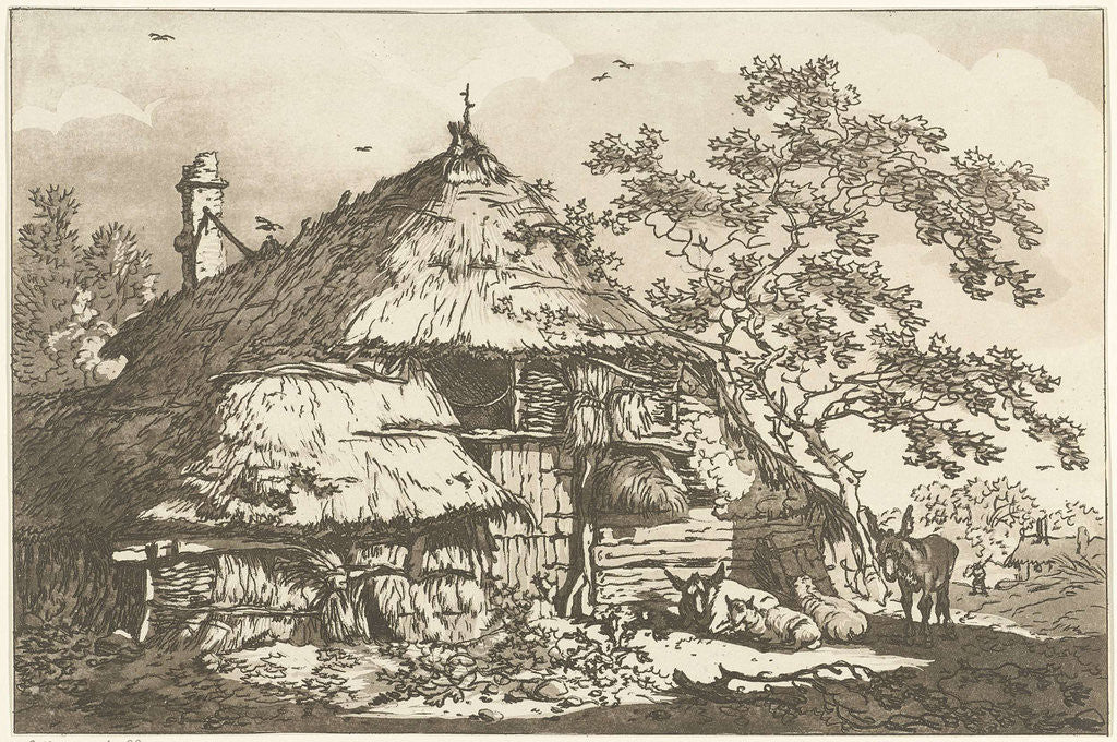 Detail of Farm in the yard with a cow, two sheep and a donkey by Timothy Sheldrake