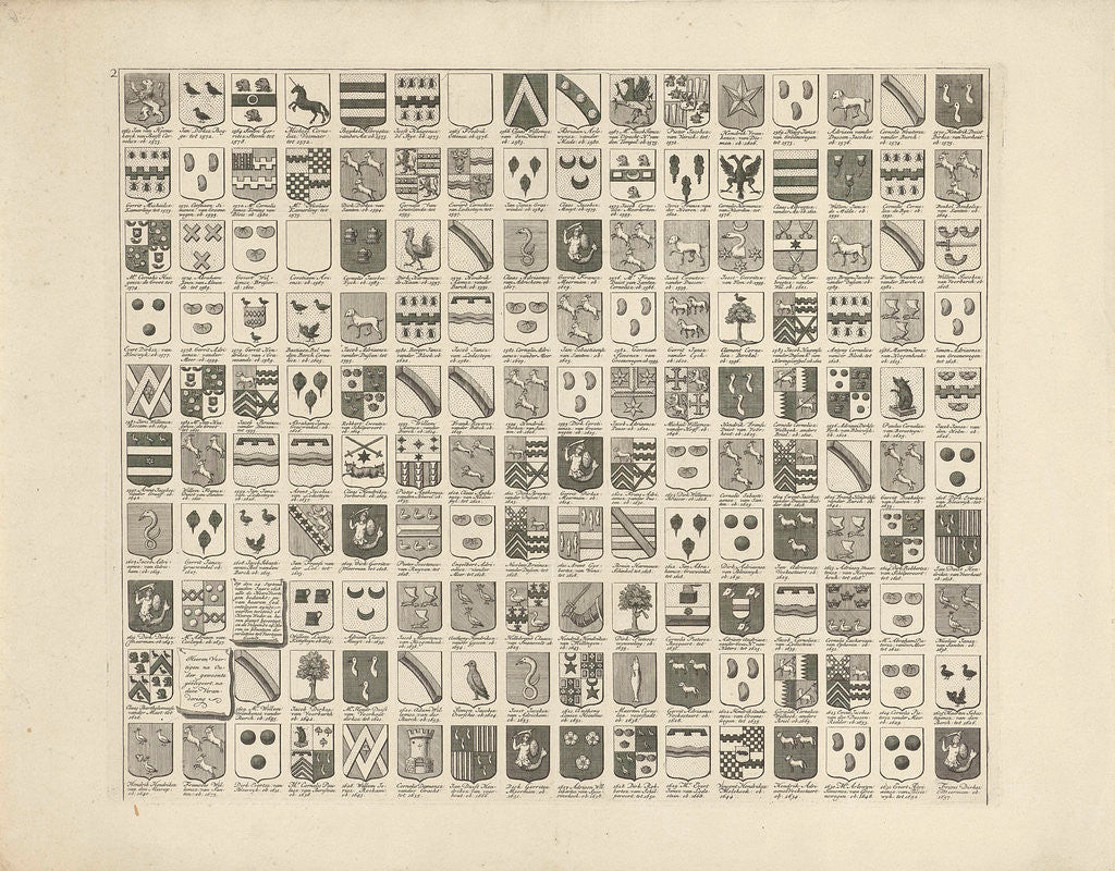 Detail of Weapon card with weapons and Gentlemen of the names of forty Delft by Hendrik de Leth