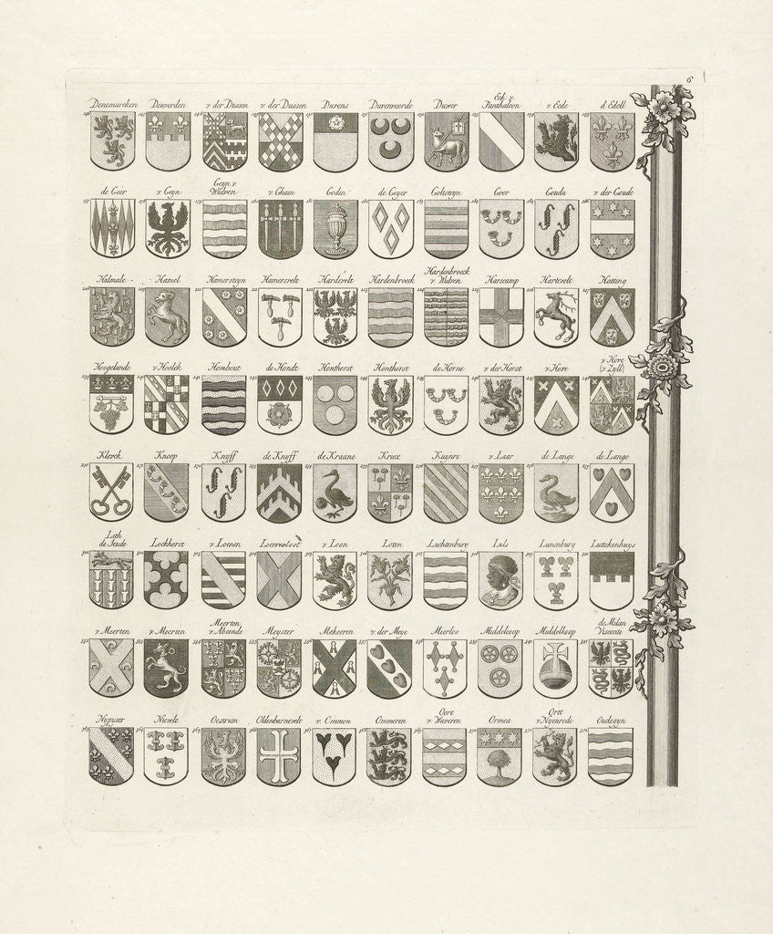 Detail of Weapon Map of ancient families of Utrecht, leaf right middle by Johannes van Hiltrop