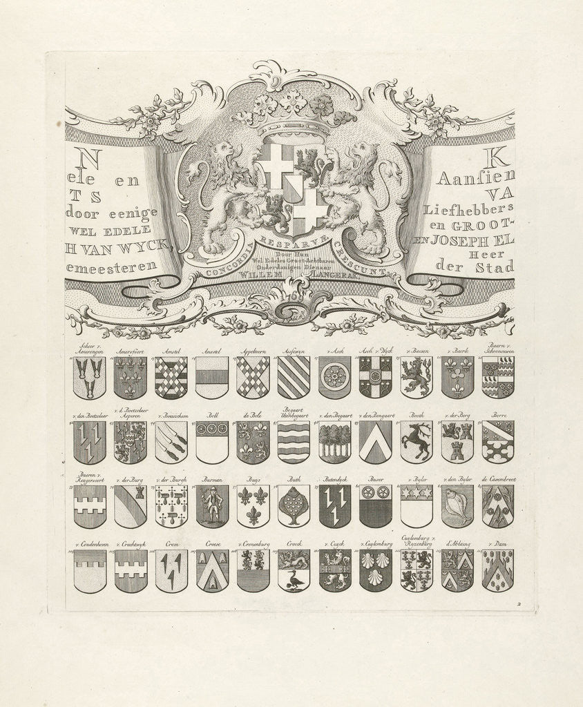 Detail of Top center leaf of a set of nine prints, all with weapons of ancient lineages from Utrecht by Johannes van Hiltrop