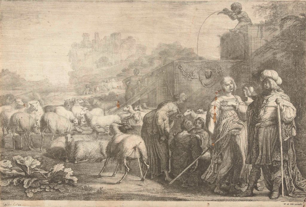 Detail of Jacob talks with Rachel by Frederik de Wit