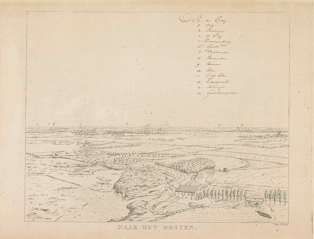 Detail of View of the landscape east of Nijmegen, with floodplains by Derk Anthony van de Wart
