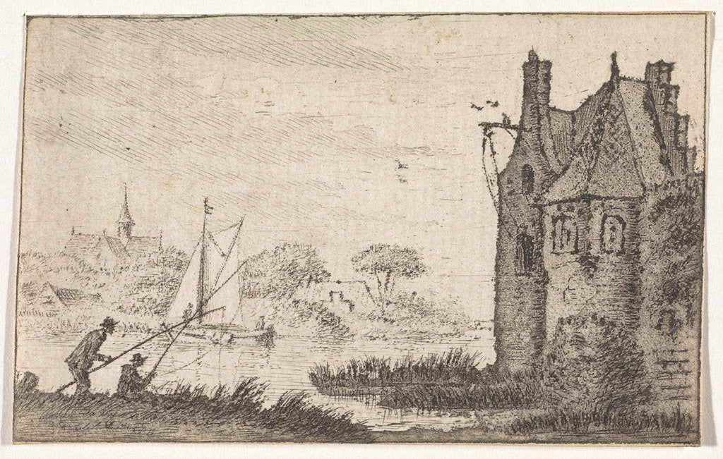 Detail of Anglers in a fortified house on a river by Hendrik Spilman