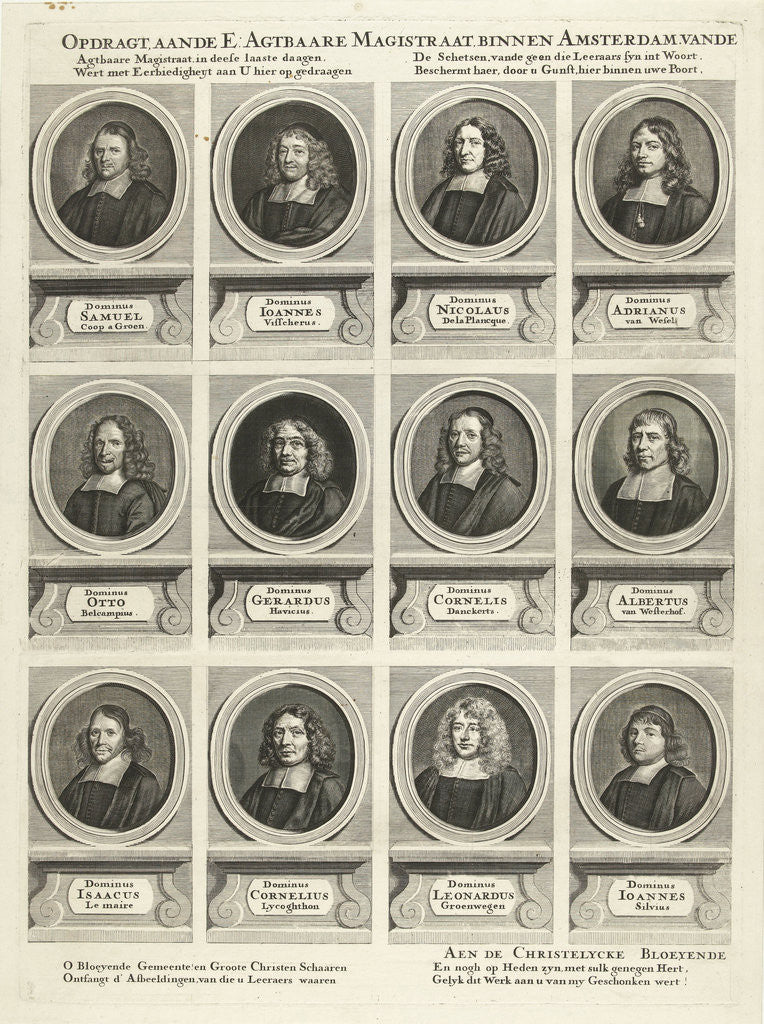 Detail of Left half with twelve portraits of a total of twenty-four ministers of Amsterdam by P. van Opoeteren