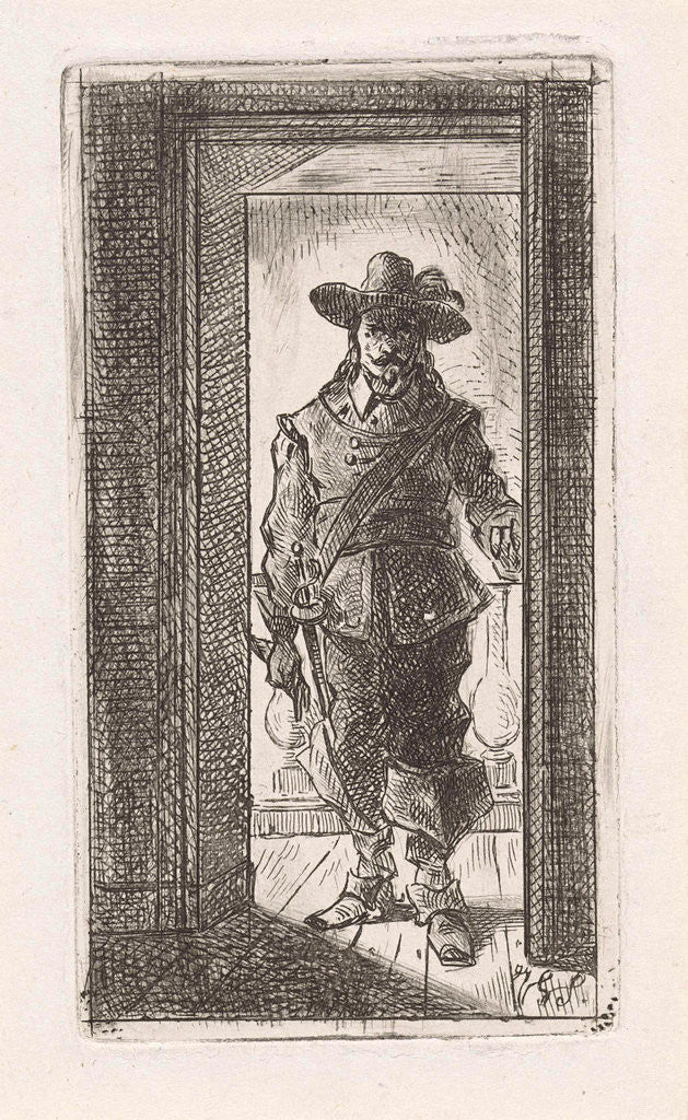 Detail of Man in seventeenth century dress, standing in a doorway by Jan Gerard Smits