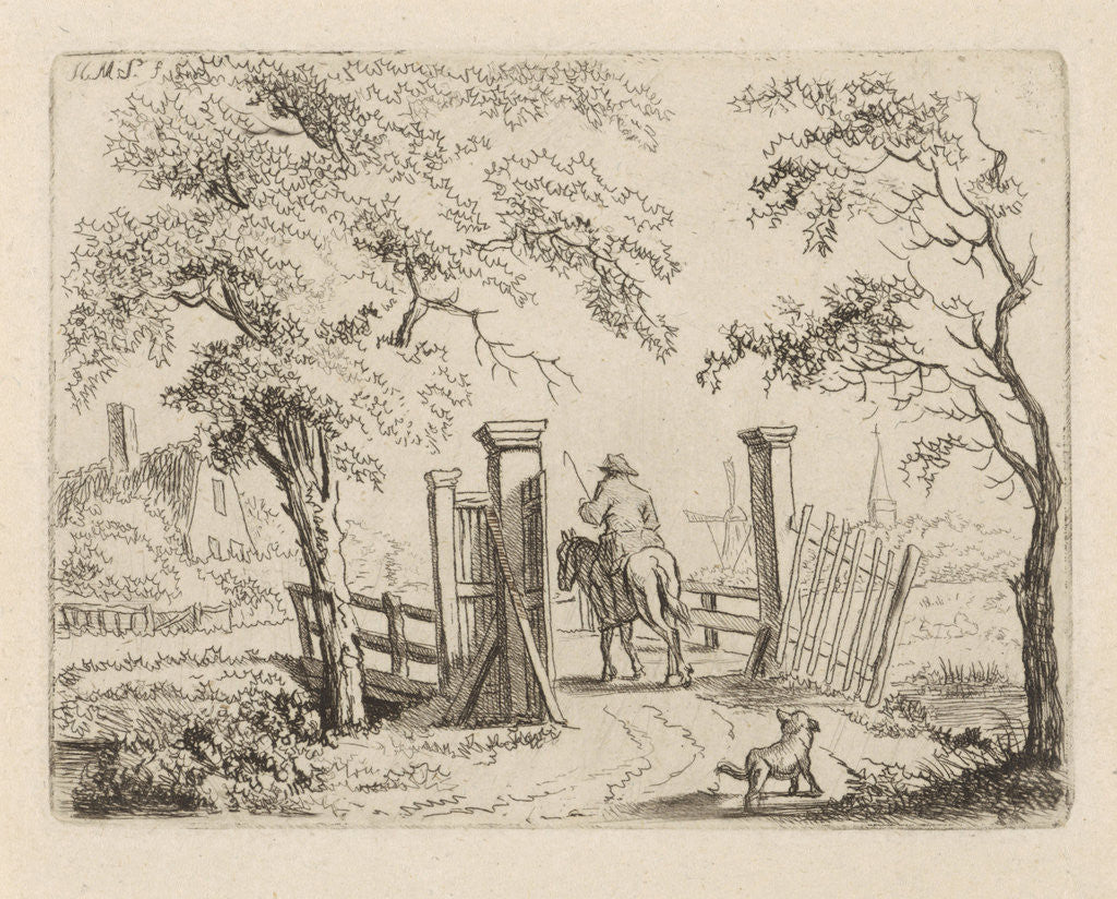 Detail of Rider with dog at a bridge by Hendrik Marcus Schouten