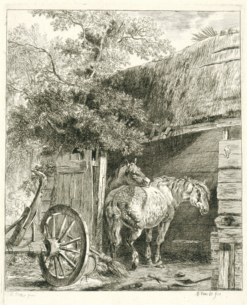 Detail of Two horses in a barn by Pieter Gerardus van Os